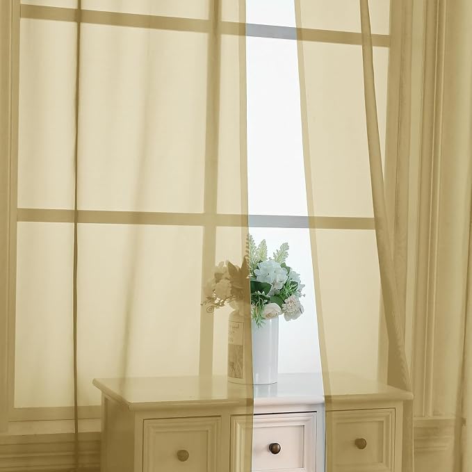 Chyhomenyc Gold Sheer Curtains 54 Inch Long 2 Panels Set, Short Voile Rod - Image 7