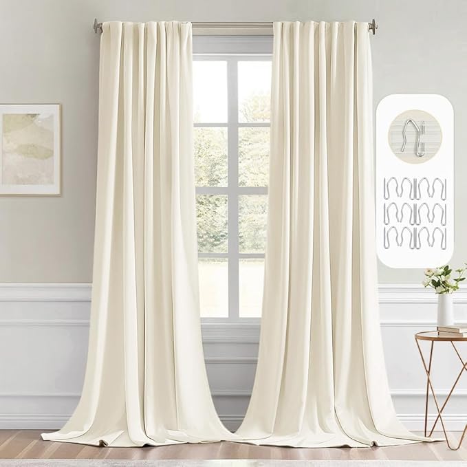 MIULEE Birch Back Tab Blackout Curtains 52x108 Inch Long 2 Panels Set | Rod by MIULEE