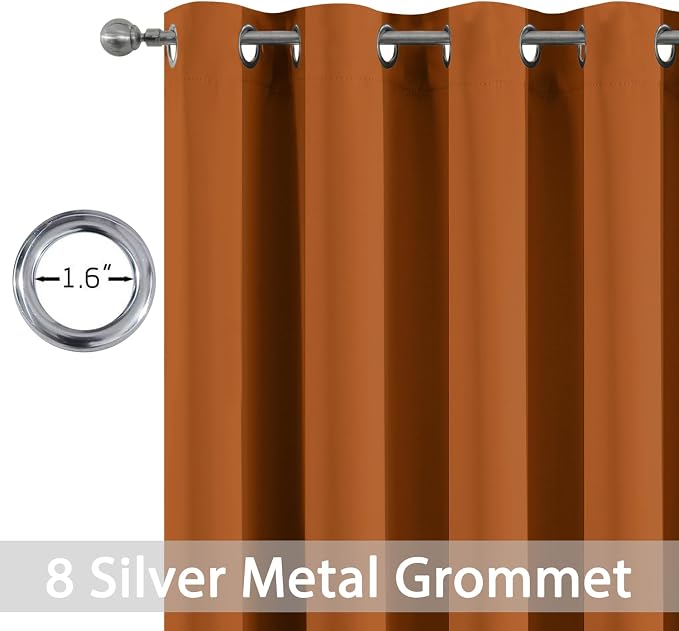 Yakamok Burnt Orange Blackout Curtains-Room Darkening Orange Thermal Insulated - Image 2