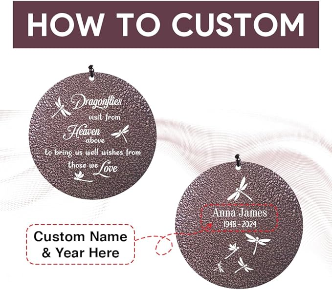 Memorial Wind Chimes Sympathy Gifts, Customized Dragonfly Wind Chime, 36-inch Commemorative Wind Chimes to Commemorate The Loss of Loved Ones, Condolence Gifts
