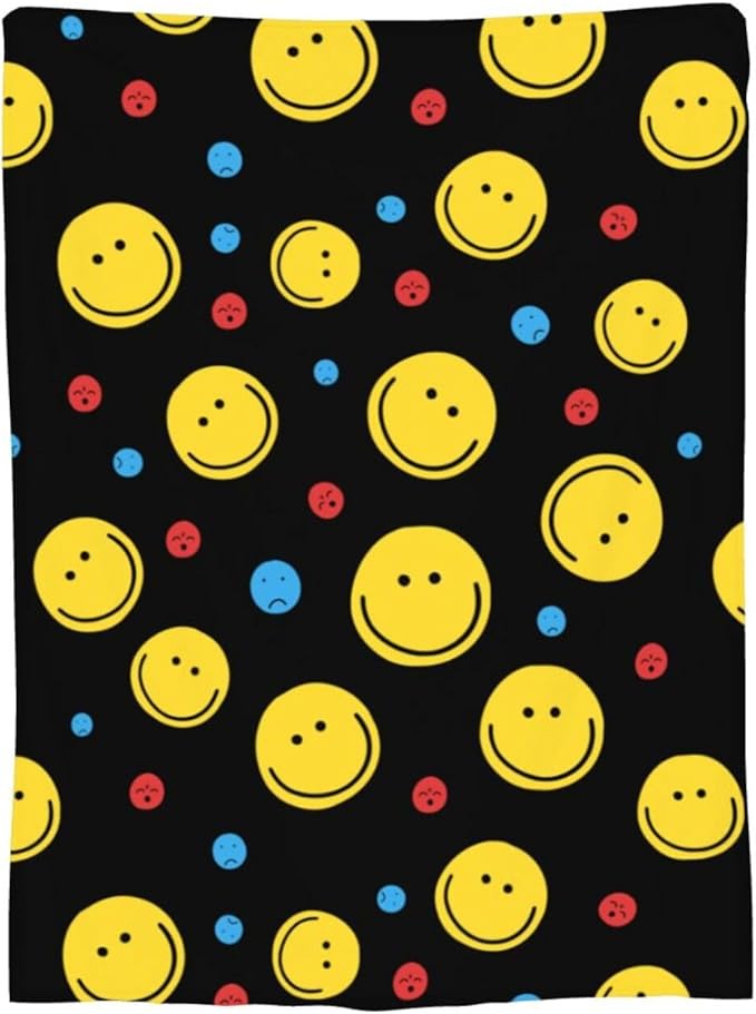 Smiley Face Throw Blanket Soft Smiley Fleece Blanket Men Women Gift for Kids Boys Girls for Party Couch Sofa Bed Deco Blankets 50x40 Inches