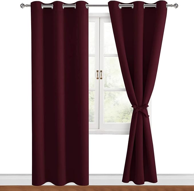 Blackout Curtains for Bedroom 42 x 84 Inches Long Burgundy 2 Panels | Thermal by Hiasan