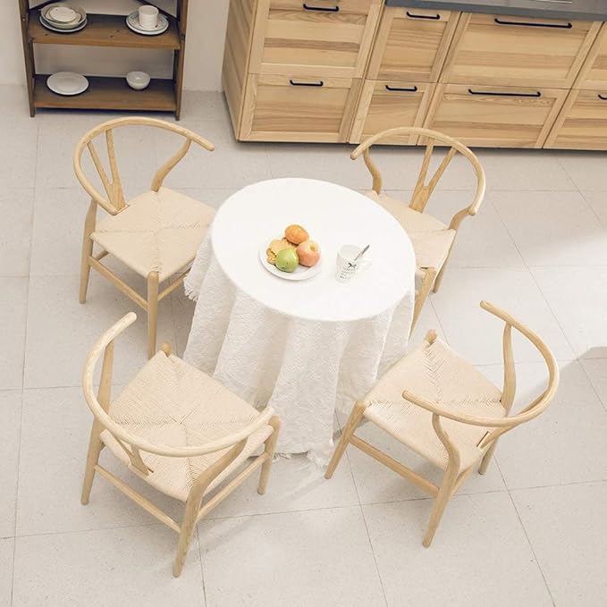Tomile Solid Wood Wishbone Chair Y Chair Mid-Century Armrest Dining Chair, Hemp Seat (Ash Wood - Natural Wood Color)