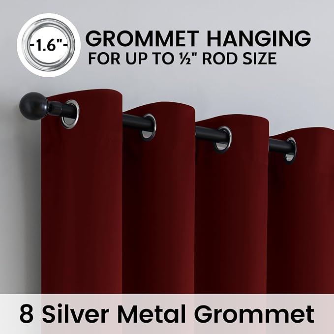 SimpleHome Burgundy Red 100% Blackout Curtains Room Darken Living Room 72 | - Image 6