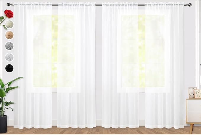 SpaceDresser Sheer White Curtains 4 Panels Rod Pocket Semi-Sheer Curtain 90 by SpaceDresser