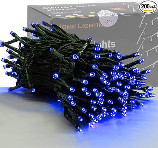 HOME LIGHTING 66ft Christmas Decorative Mini Lights, 200 LED Green Wire Fairy Starry String Lights Plug in, 8 Lighting Modes, for Indoor Outdoor Xmas Tree Wedding Party Decoration (Blue)
