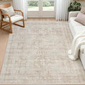 4x6 Area Rugs Living Room: Bedroom Neutral Washable Carpet Brown | Vintage Boho by Luxturiy