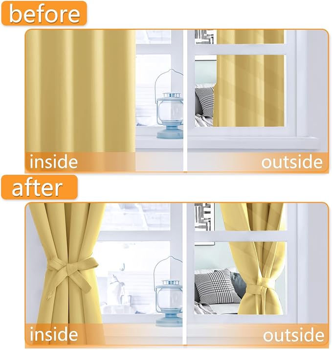 Short Blackout Curtains for Bedroom, Light Yellow, 42 x 45 Inch | Thermal - Image 4