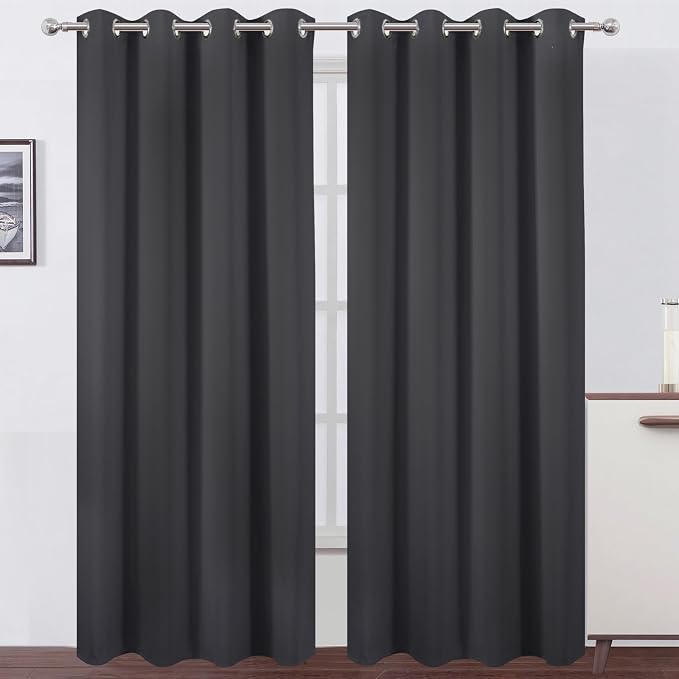 Blackout Curtains 52 x 84 inches Long Dark Grey Curtains Set of 2 Panels by Lemomo