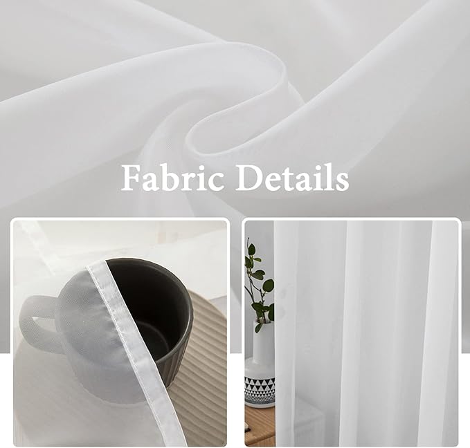 MIULEE White Sheer Curtains 96 Inches Long, 54 X 96 Inches, 2 Panels | Solid - Image 3