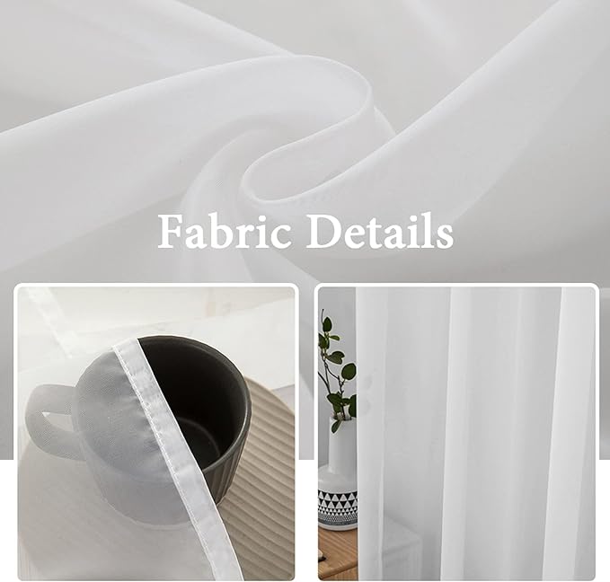 MIULEE White Window Sheer Curtains 2 Panels Width 38 x Length 72 Inches | Window - Image 2