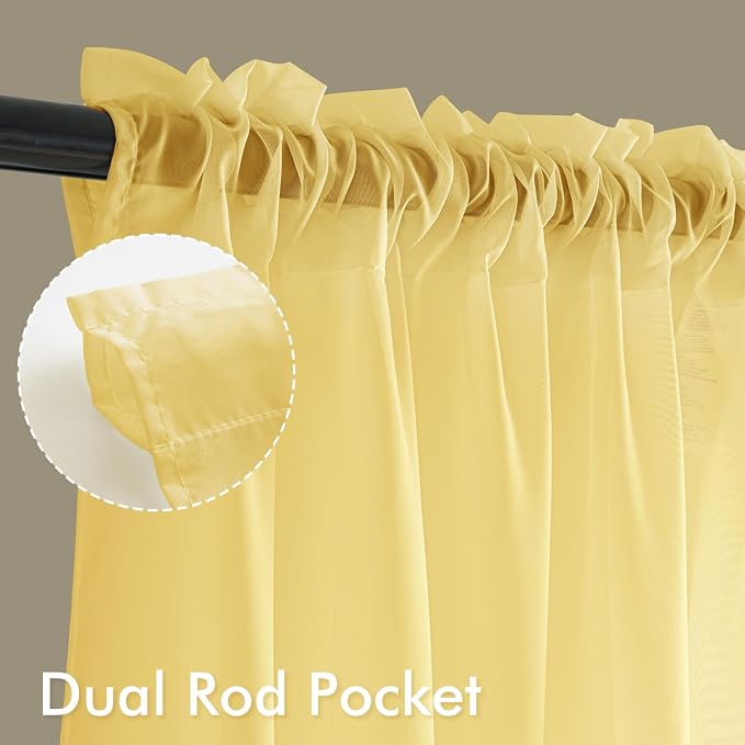MIULEE Yellow Sheer Curtains 108 Inches Long 4 Panels 42 x 108 Inches | Light - Image 3