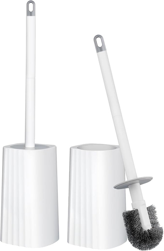 Toilet Brush & Holder Set, 2 Pack Toilet Brushes for Bathroom with Holder, Lightweight Plastic Handle, Space Saving for Storage, Deep Cleaning, Drip-Proof, Easy to Assemble