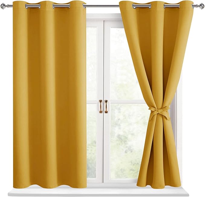Blackout Curtains for Bedroom, Mustard Yellow 42 x 45 Inch 2 Panels | Thermal by Hiasan