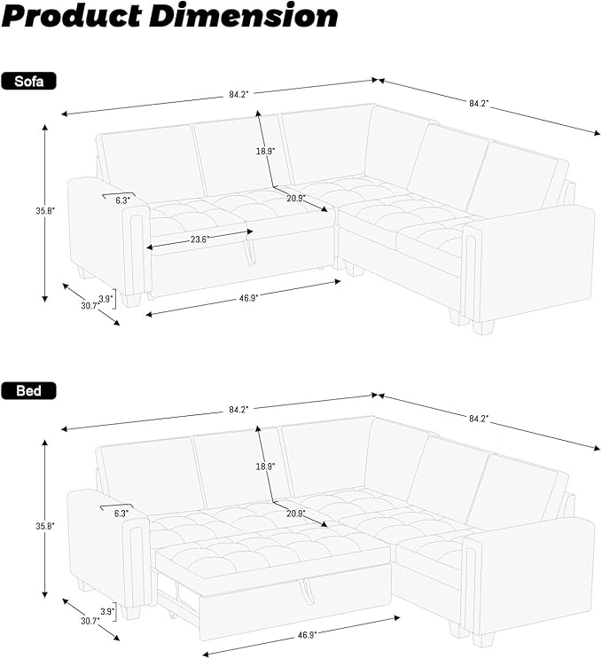 Belffin Modular Sectional Sleeper Sofa with Pull Out Couch Bed Velvet Convertible L Shaped Sectional Couch for Living Room Apartment Blue