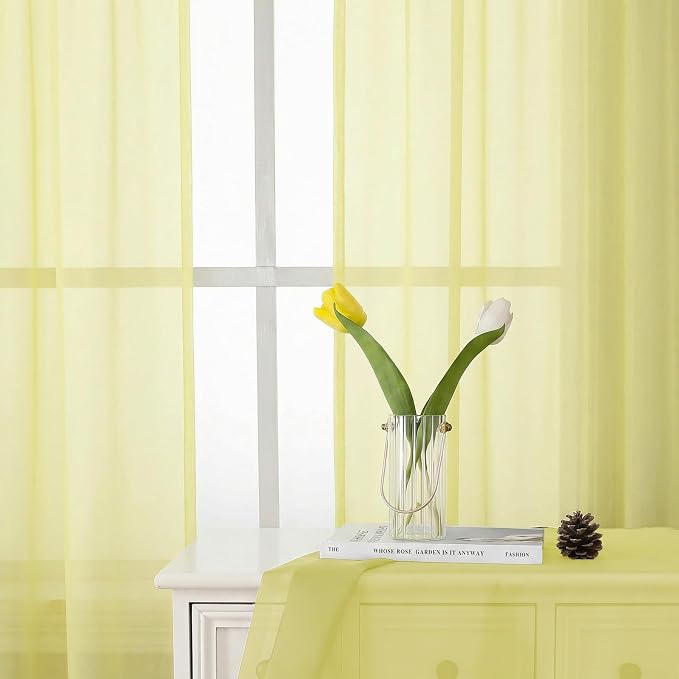 Goose Yellow Sheer Curtains 90 Inches Long 2 Panels, Voile Rod Pocket Light - Image 2