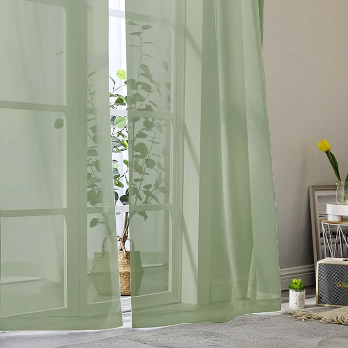Sage Green Sheer Curtain for Bedroom Living Room 78 Inches Long 2 Panels Set - Image 9