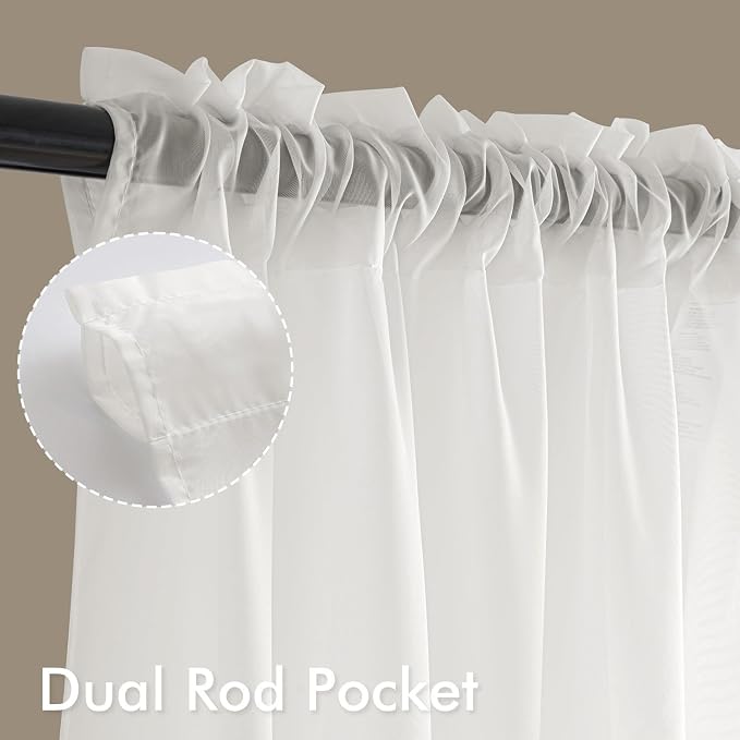 MIULEE Beige White Sheer Curtains 108 Inches Long 4 Panels 42 x 108 Inches | - Image 3