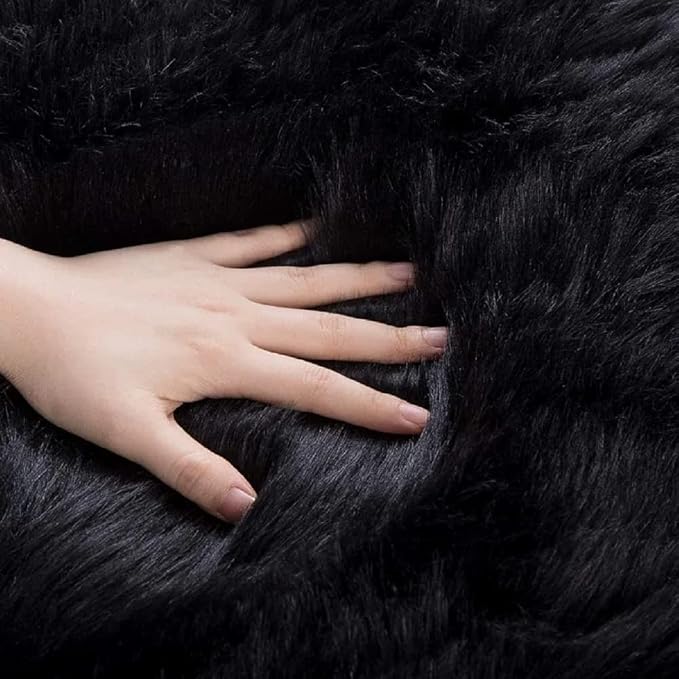 ORINOVA Black Fuzzy Faux Sheepskin Shaggy Fur Rugs - Image 7