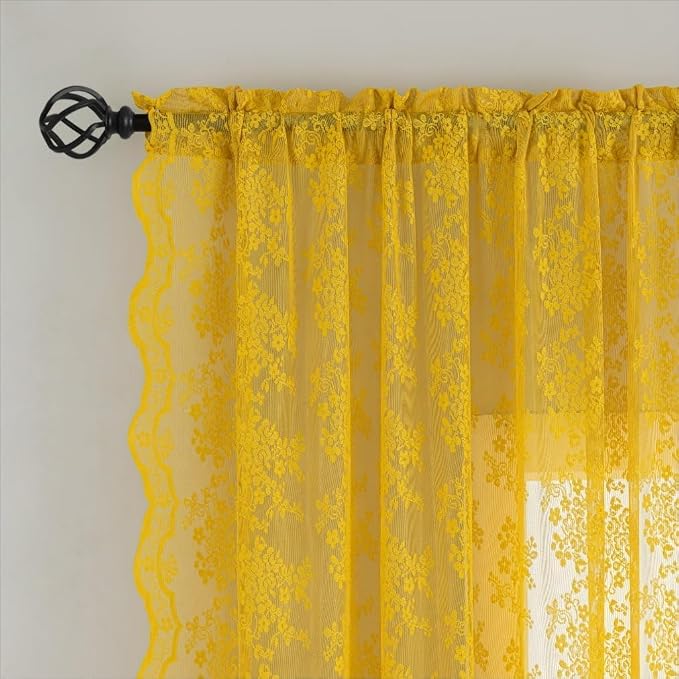 YJ YANJUN Vintage Lace Curtains Boho Sheer Kitchen Curtain Panels 45 inch Length - Image 2