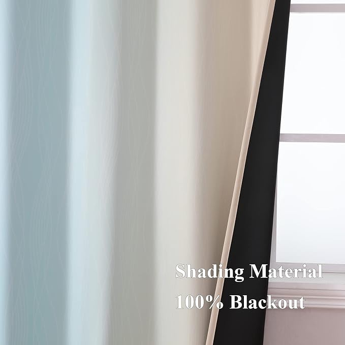 Estelar Textiler Aqua and Beige Gradient Blackout Curtains - Image 5