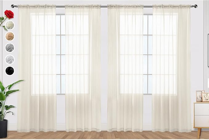 SpaceDresser Ivory Sheer Curtains 4 Panels Rod Pocket Semi-Sheer Curtain 45 by SpaceDresser