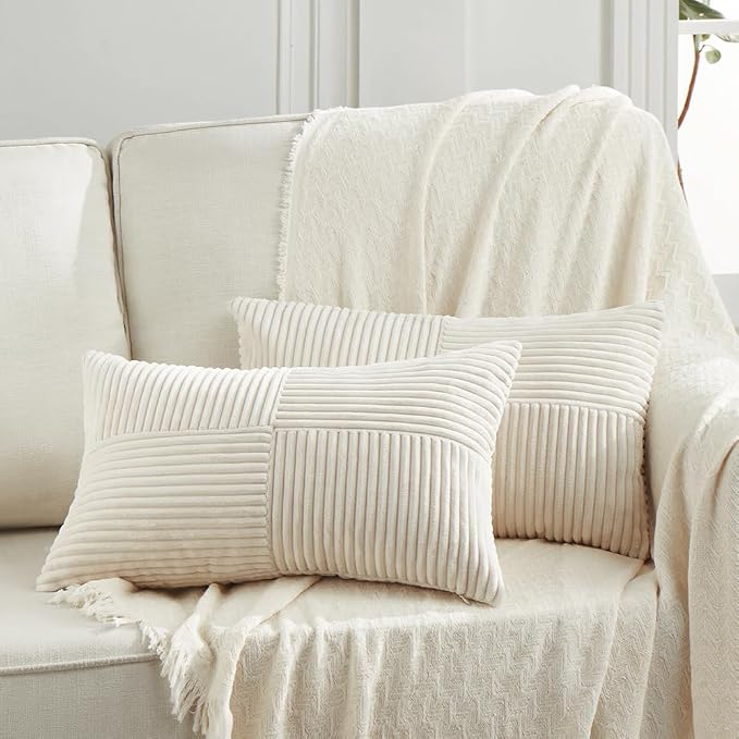 Fancy Homi 2 Packs Cream Long Lumbar Decorative Throw Pillow Covers 12x24 Inch by Fancy+Homi