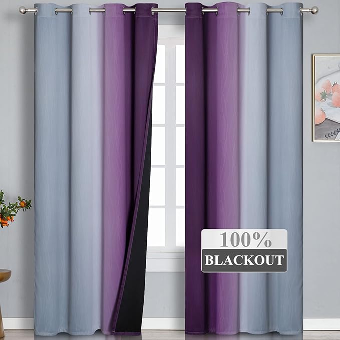 Estelar Textiler Purple and Grey Ombre Blackout Curtains 90 Inches Long 2 - Image 2