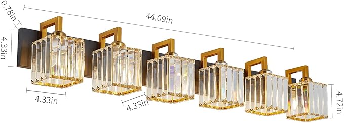 Modern Bathroom Vanity Light 6-Lights Black Gold Crystal Wall Lamp Bathroom Modern Crystal Vanity Lighting