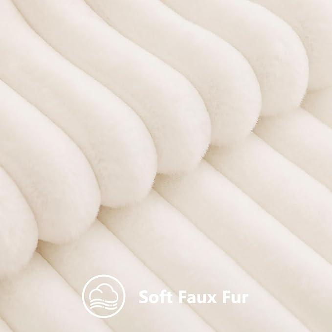 decorUhome Fall Faux Fur Throw Pillow Covers 22x22 Set of 2 Cream White | - Image 3
