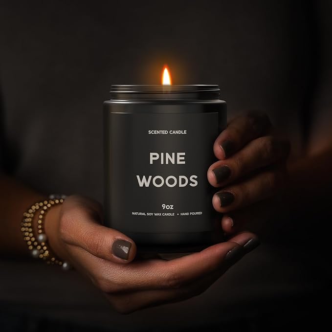Pine Woods Candle, 9oz Scented Candle for Men, Scented Candles for Home, Gifts for Men, Personalized Blessing Minimalist Men's Gifts