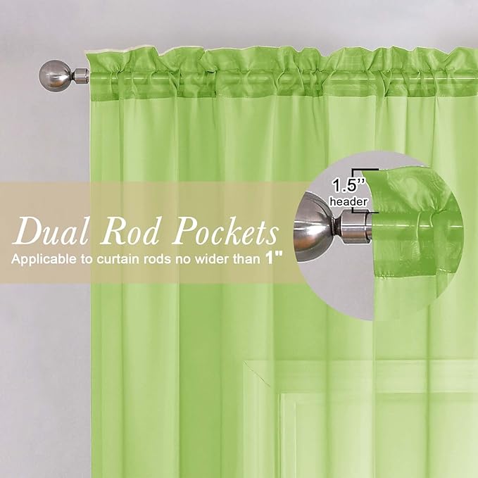 Lecloud Lime Sheer Curtains 78 Inches Long 2 Panels, Rod Pockets Light - Image 5