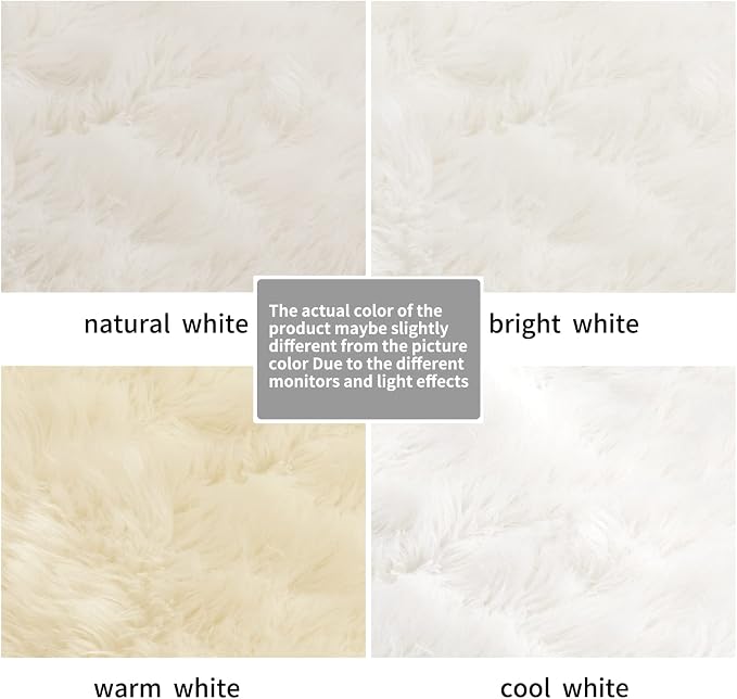 SERISSA 3x3 Fluffy White Round Faux Fur Area Rug - Image 5