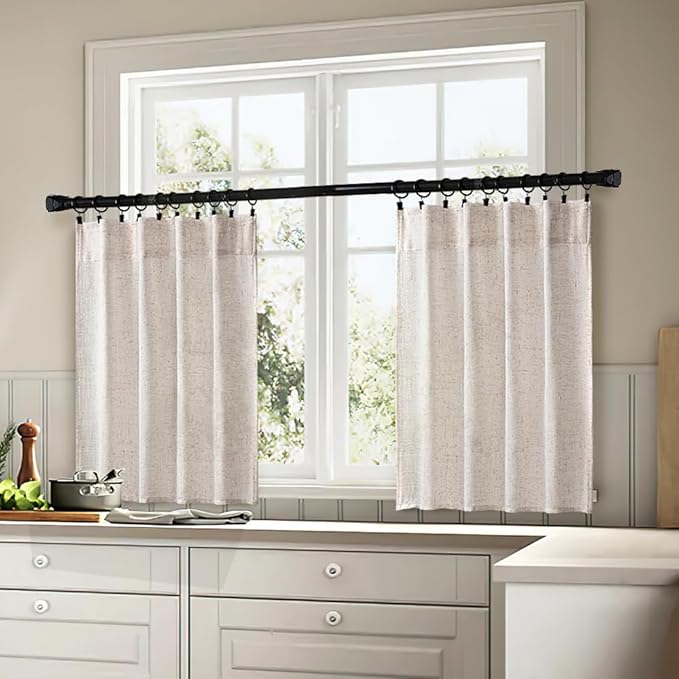 MIULEE Farmhouse Kitchen Curtains 30 Inch Length 2 Panels, Soft Thick Linen - Image 3