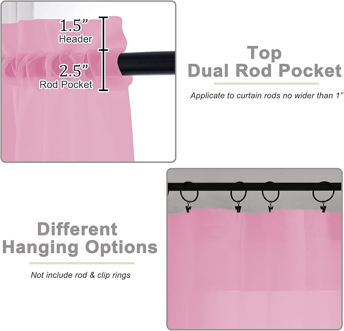Pink Sheer Curtains 84 Inches Long 2 Panels, Soft Airy Light Filtering Curtains - Image 4