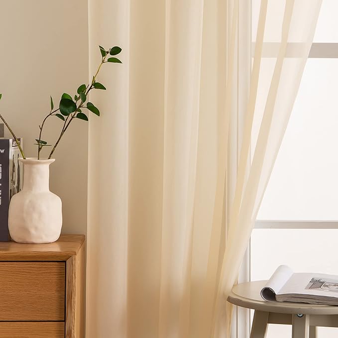 MIULEE Cream Beige Sheer Curtains 38 X 63 Inches, 2 Panels | Sheer Window - Image 5