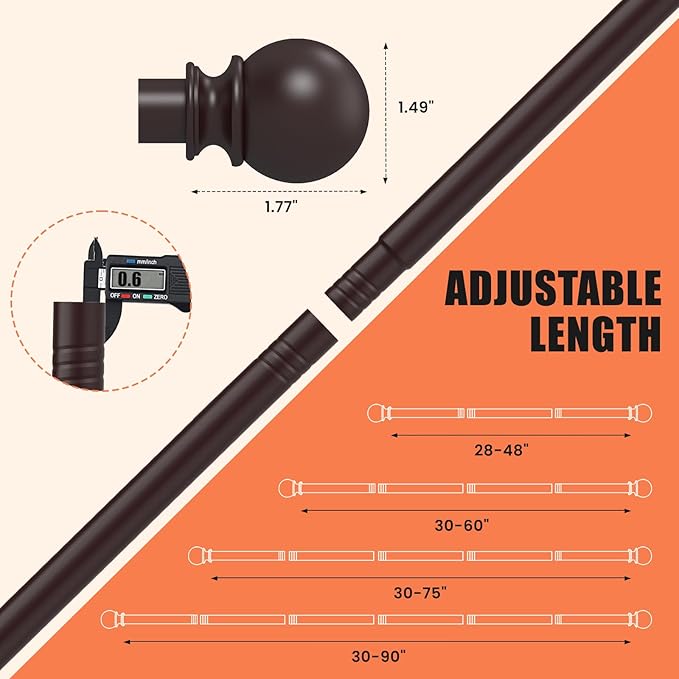 Curtain Rods for Windows 30 to 75 Inch, 2 Pack 5/8 Inch Heavy Duty Decorative - Image 3