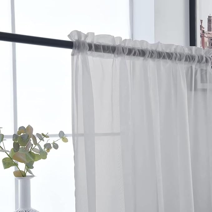 SpaceDresser Basic Rod Pocket Sheer Voile Window Curtain Panels Silver Grey 1 - Image 4