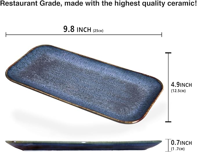 Porcelain Dinner Plates set dessert salad dish Set of 4,Main Dish for Steak,Bread, Pasta,Salad, Microwave Oven and Dishwasher Safe,Scratch Resistant Reusable 9.8 INCH Rectangular