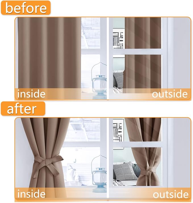 Blackout Curtains for Bedroom, Cappuccino, 52 x 45 Inch, 2 Panels | Thermal - Image 4
