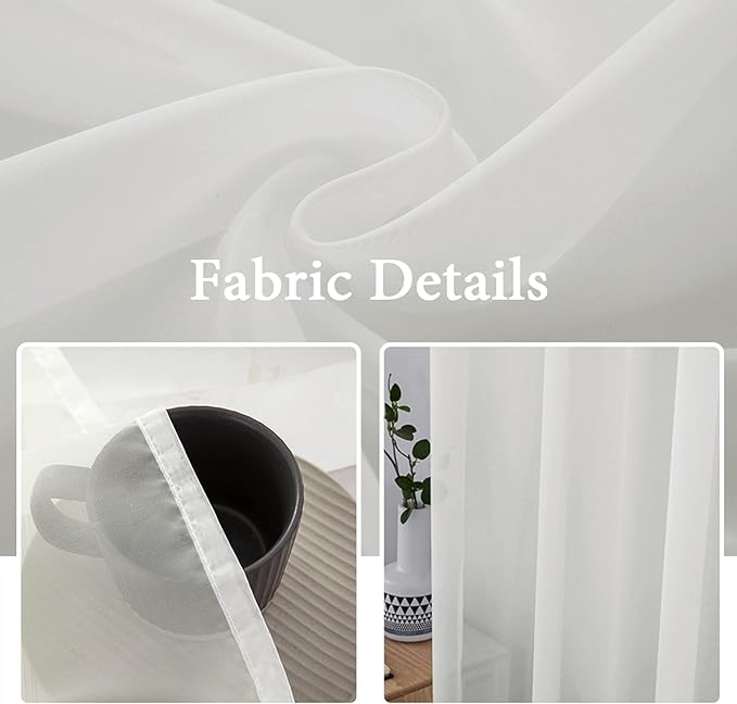 MIULEE Ivory Window Sheer Curtains 2 Panels Width 42 x Length 63 Inches | Sheer - Image 3