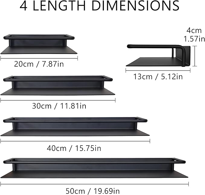 JOOM Wall Shelf,Metal Floating Shelf,12" Black Floating Shelf, Small Shelf for Wall(Black, 12 in)