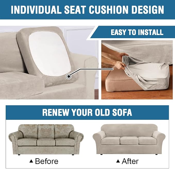 H.VERSAILTEX Rich Velvet Stretch 2 Piece Cover Chair Slipcover Sofa Cover - Image 6