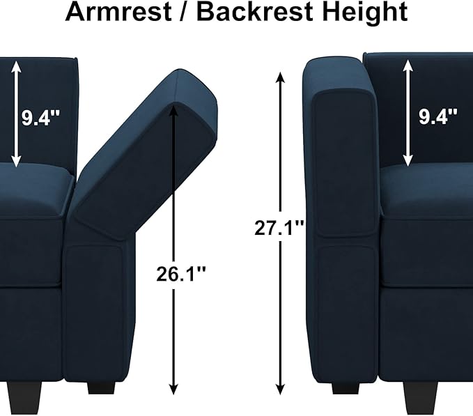 Belffin Modular Sectional Sofa Couch with Reversible Chaise Velvet L Shaped Storage 4-seat Convertible Blue…