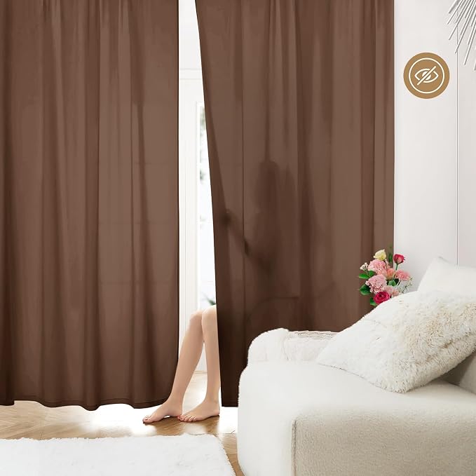 HOMEIDEAS Non-See-Through Brown Privacy Sheer Curtains, 52 X 96 Inches Long 2 - Image 2