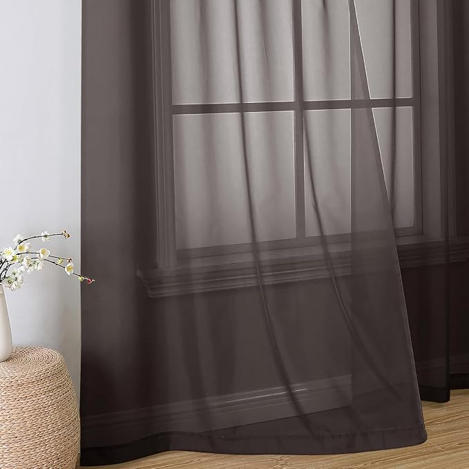 Aiyufeng Chocolate Sheer Curtains 54 Inches Long 2 Panels, Solid Voile Top Dual - Image 5