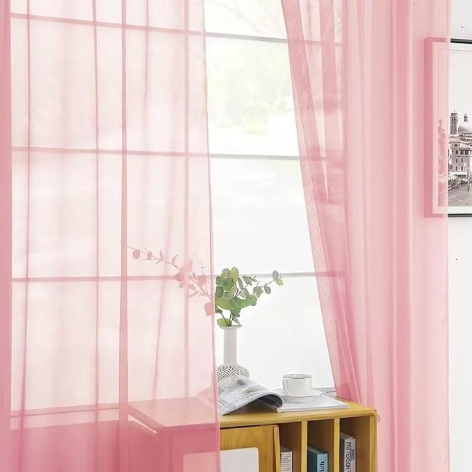 SpaceDresser Sheer Blush Curtains 4 Panels Rod Pocket Semi-Sheer Curtain 90 - Image 5