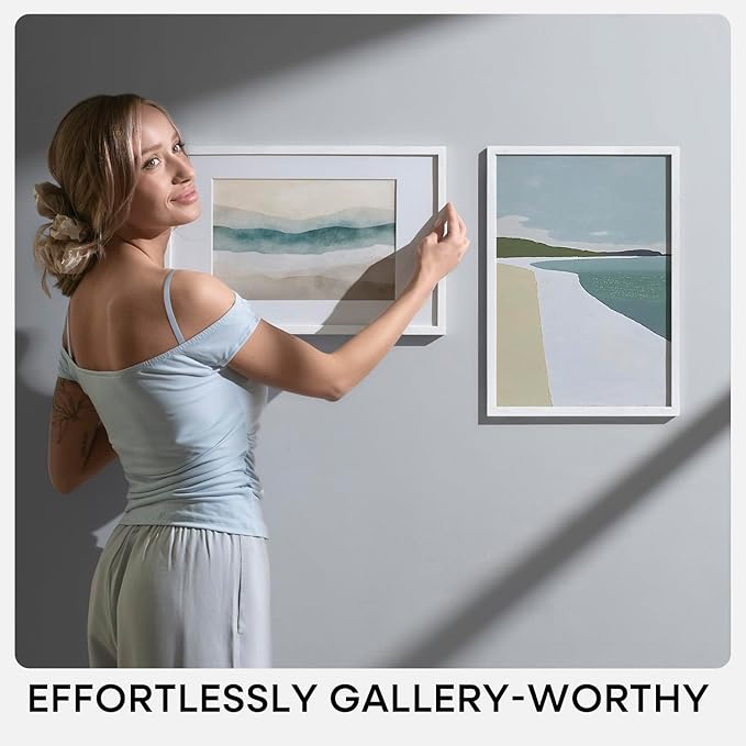 Homeforia 18 x 24 Poster Frame White, High End Oak 18x24 White Wood Picture Frame with Mat 16x20 Photo, 18 x 24 Wooden Frame Matted to 16 x 20, 24x18 Hanging Frames, Tempered Glass, Wall Kit, Set of 1