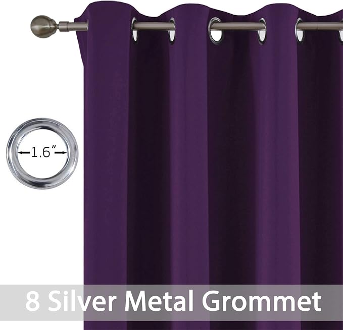 Yakamok Purple Blackout Curtains Room Darkening Thermal Insulated Grommet top - Image 4