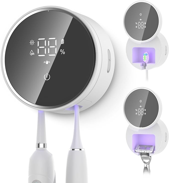 Toothbrush Holder and Cleaner Razor Holder and Dryer Auto Open/Close Cover Rechargeable Wall-Mounted Suitable for Most Toothbrushs